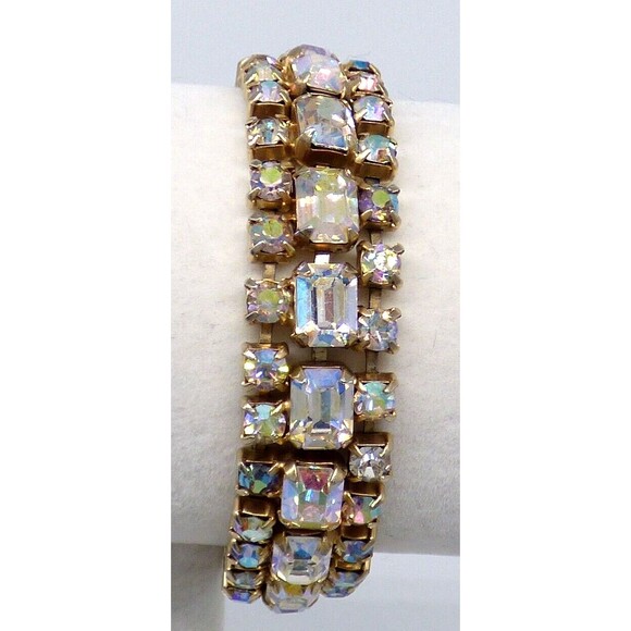 Kramer NY Aurora Borealis Baguette Rhinestone Bracelet Gold Tone Metal Sparkly! - Picture 4 of 12